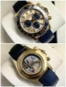 Customized Rolex Daytona Gold Dial Black Strap Skeleton Back